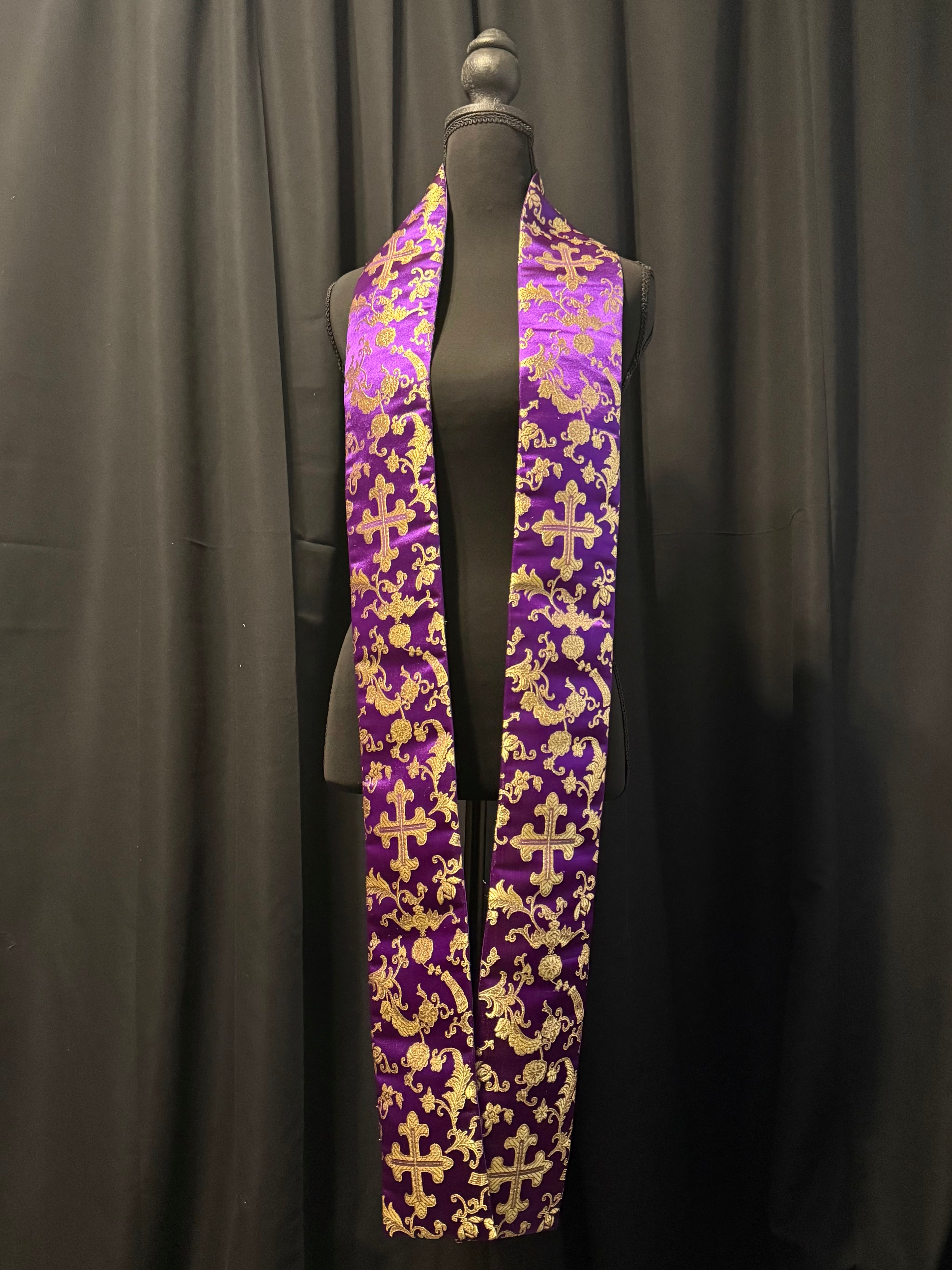 Purple & Gold Cross Satin Stole