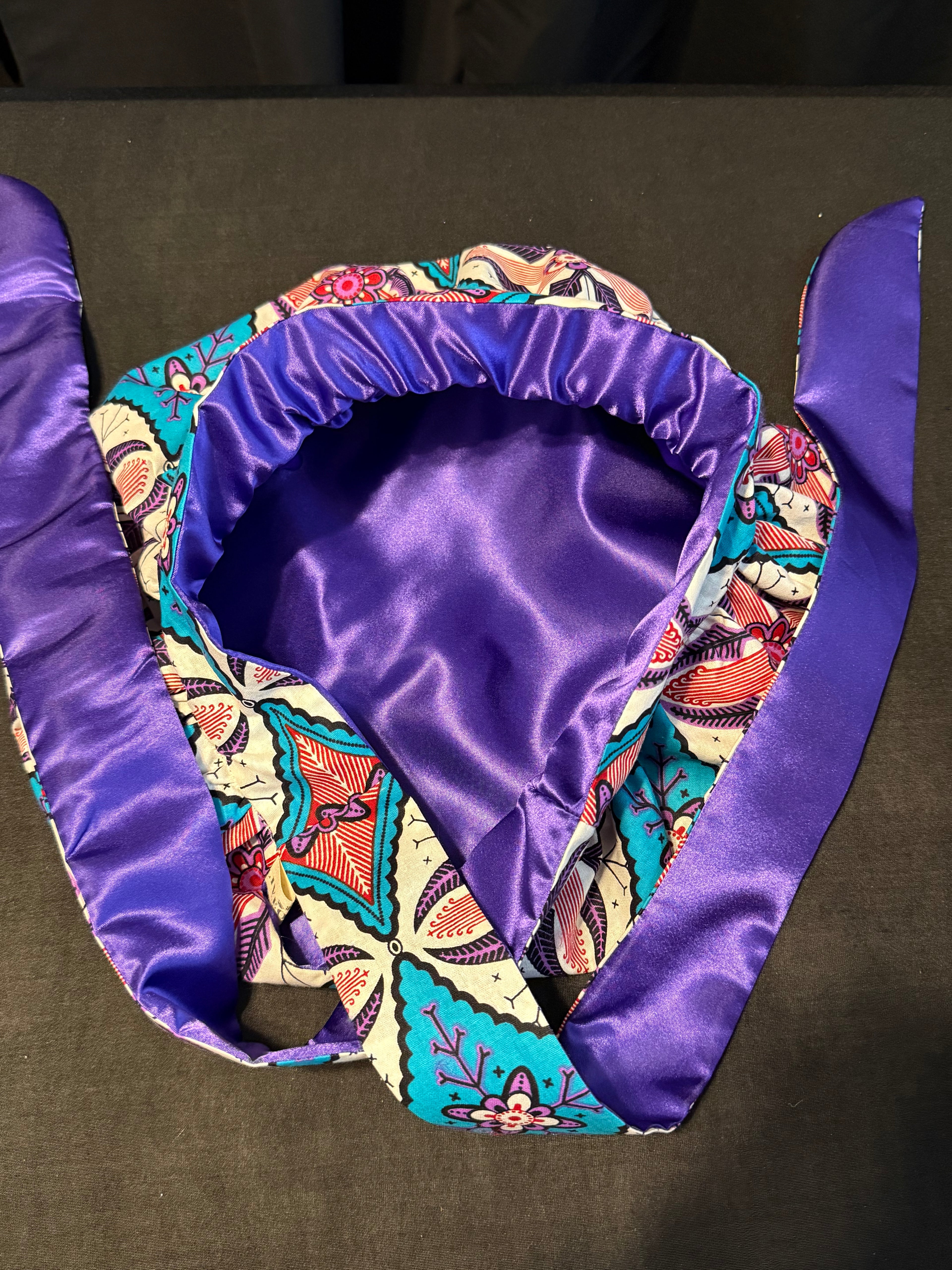 Cross Ankara & Purple Satin Bonnet