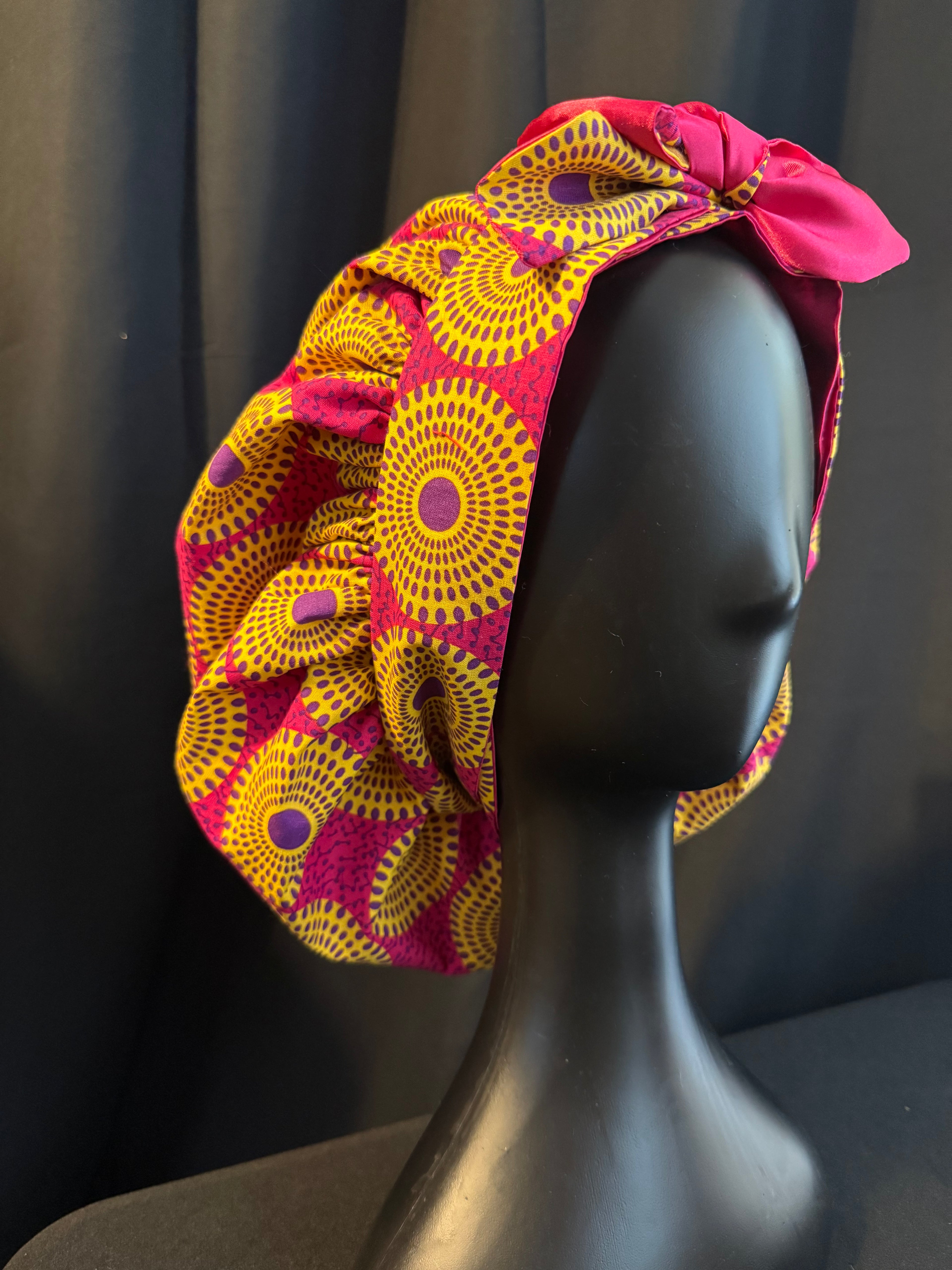 Pink Ankara Satin Lined Bonnet