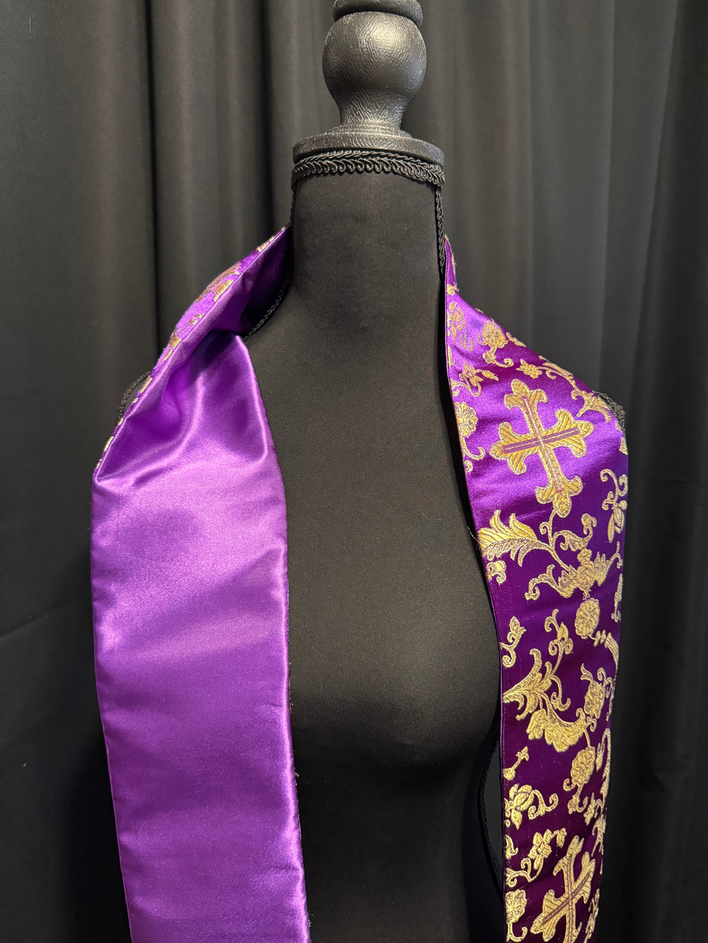 Purple & Gold Cross Satin Stole