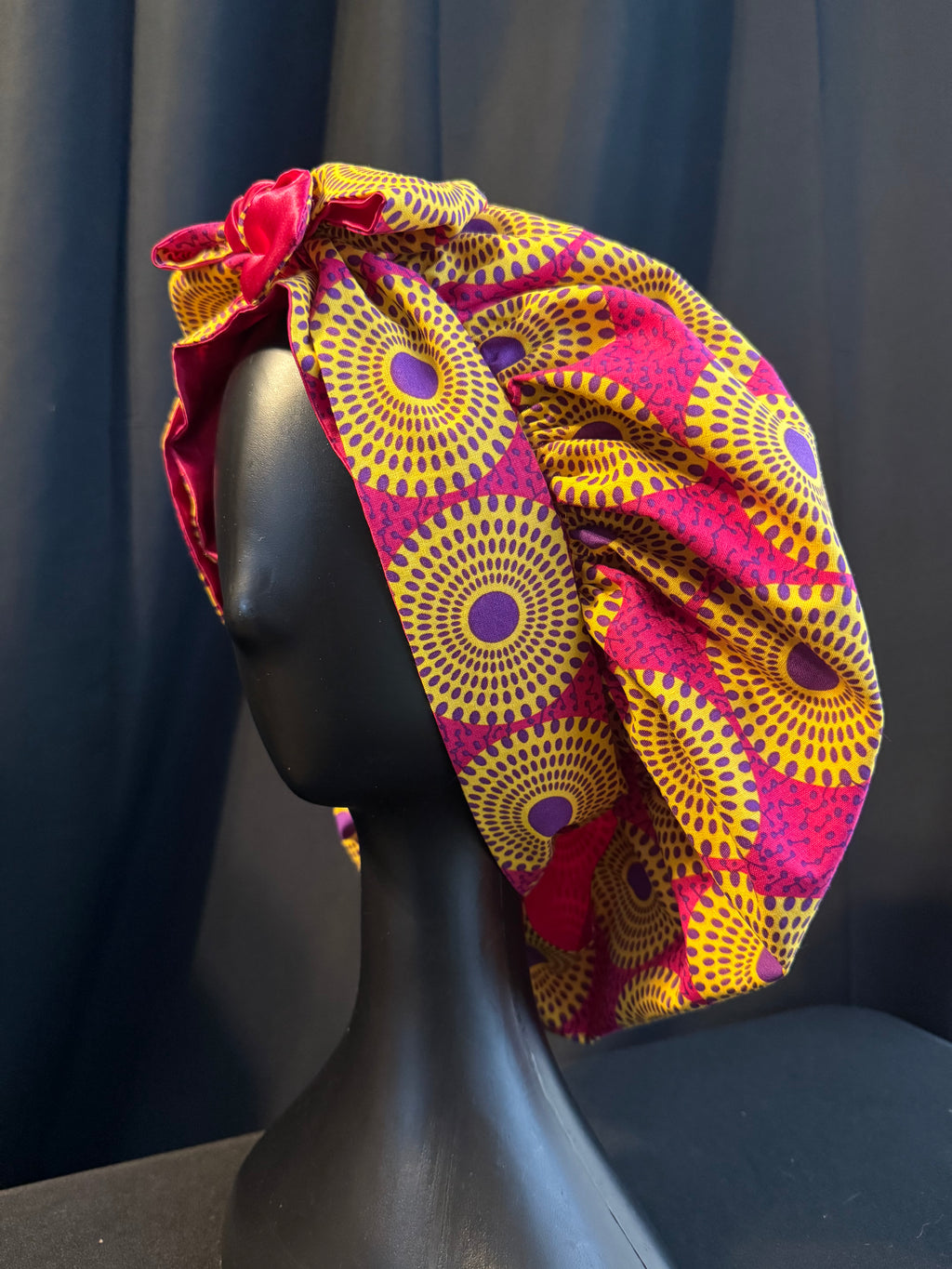 Pink Ankara Satin Lined Bonnet