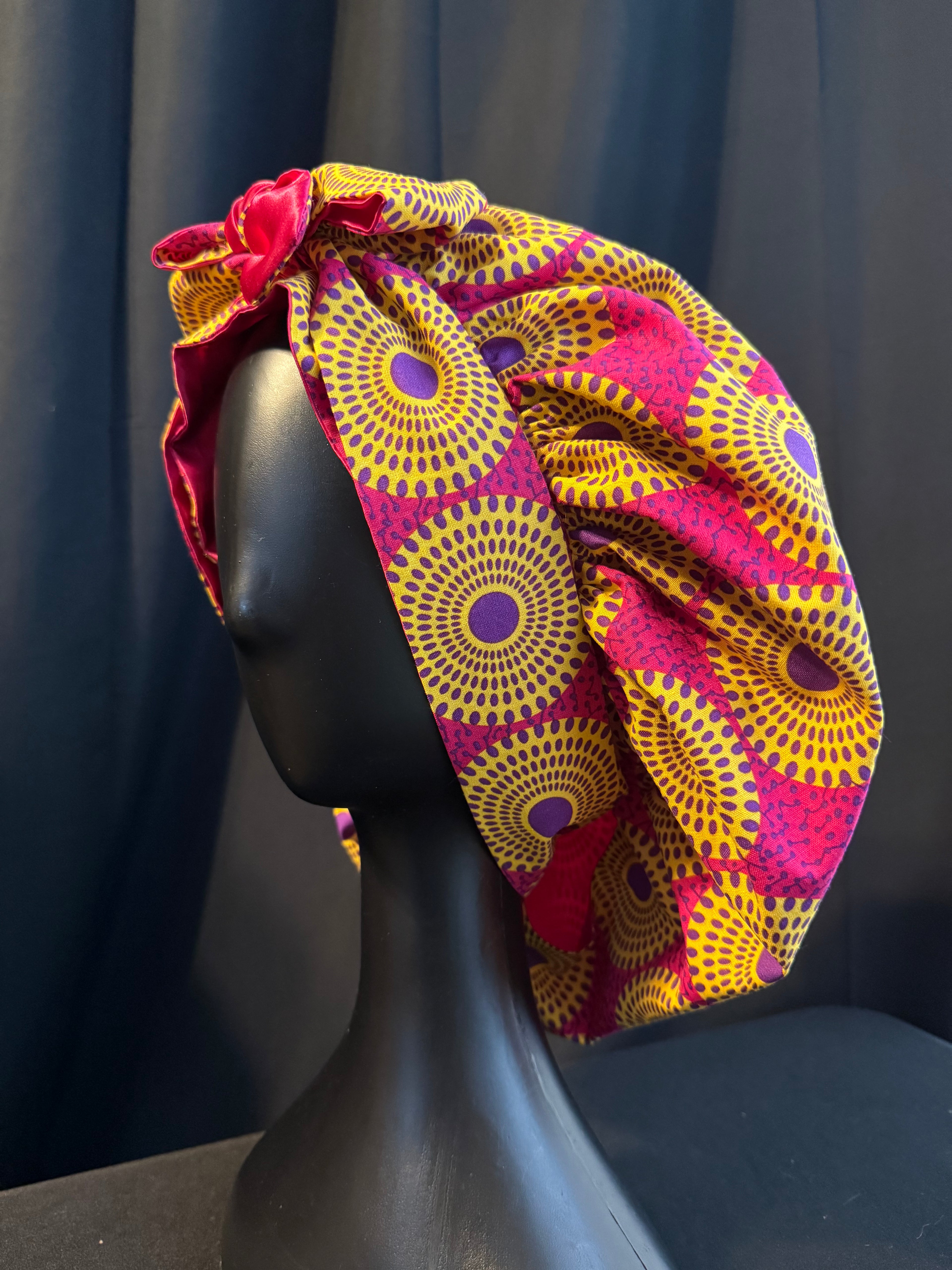 Pink Ankara Satin Lined Bonnet