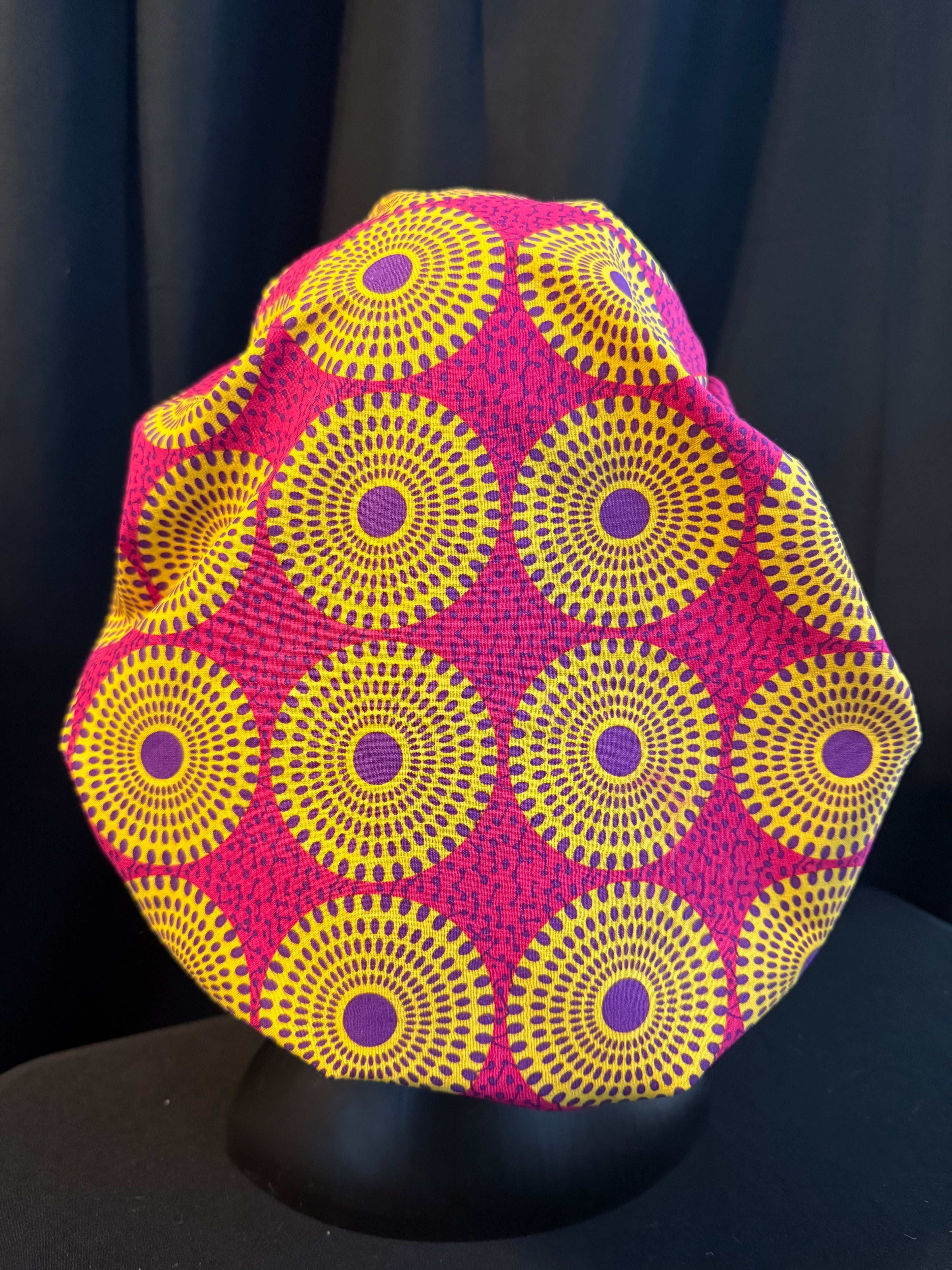 Pink Ankara Satin Lined Bonnet