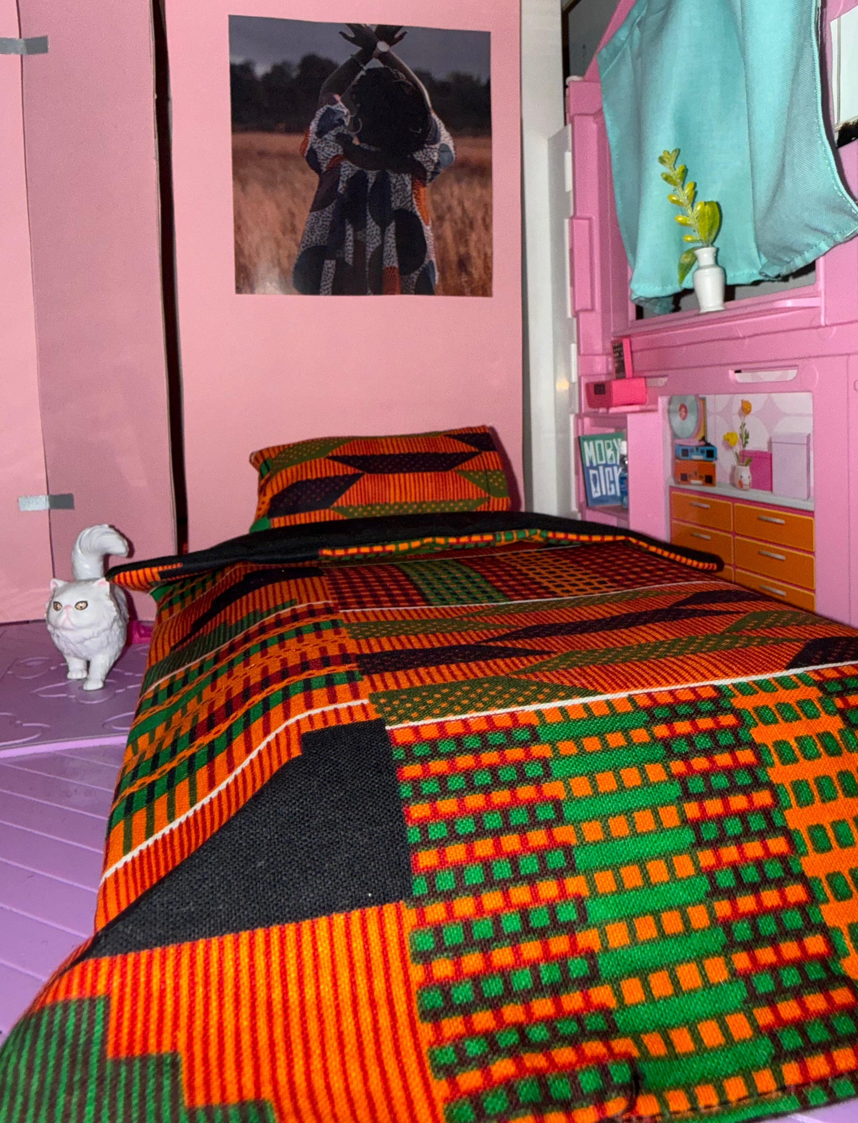 African Print Dollhouse Bedding Set