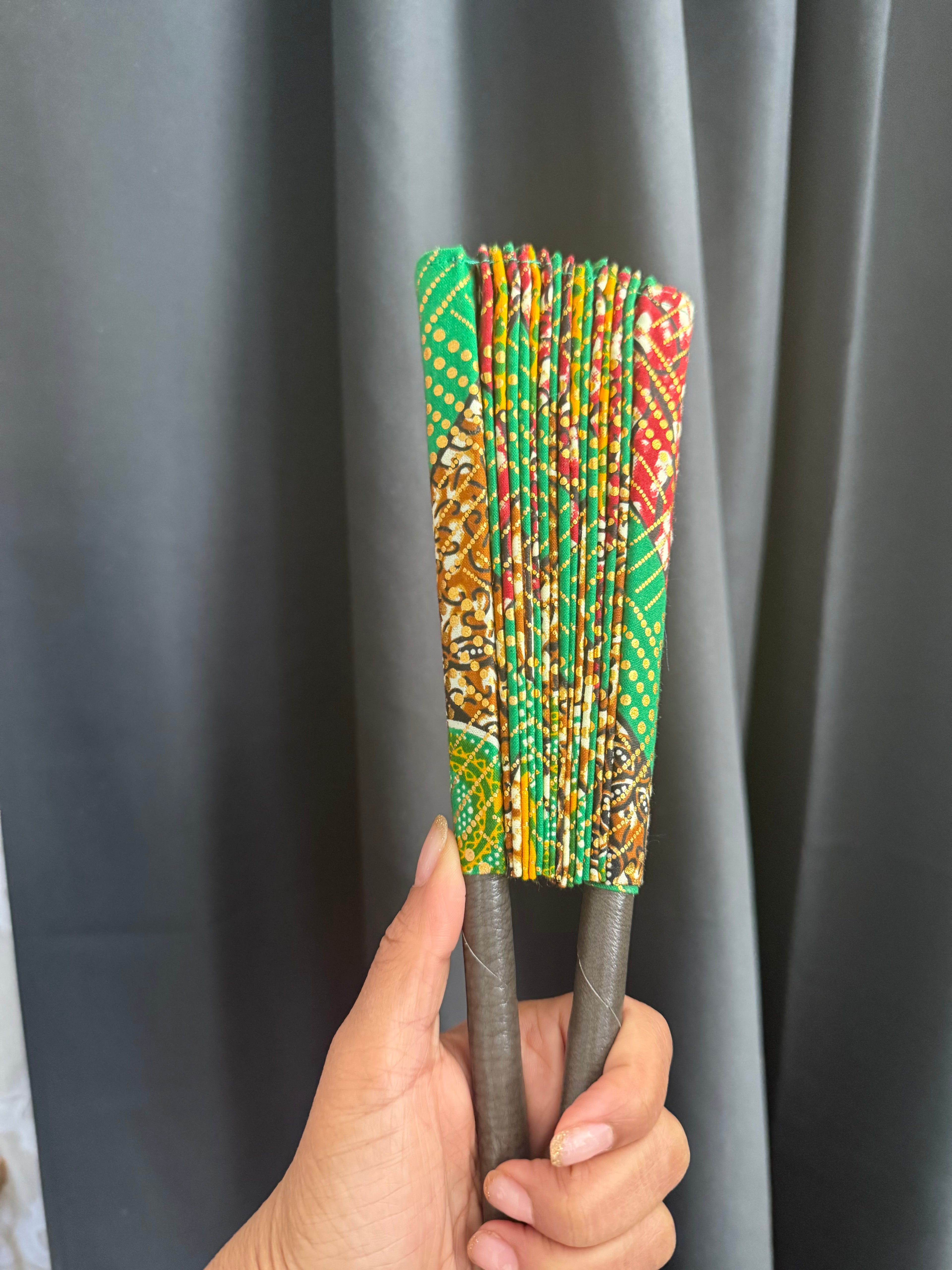 Green & Gold Ankara Accordion Fan