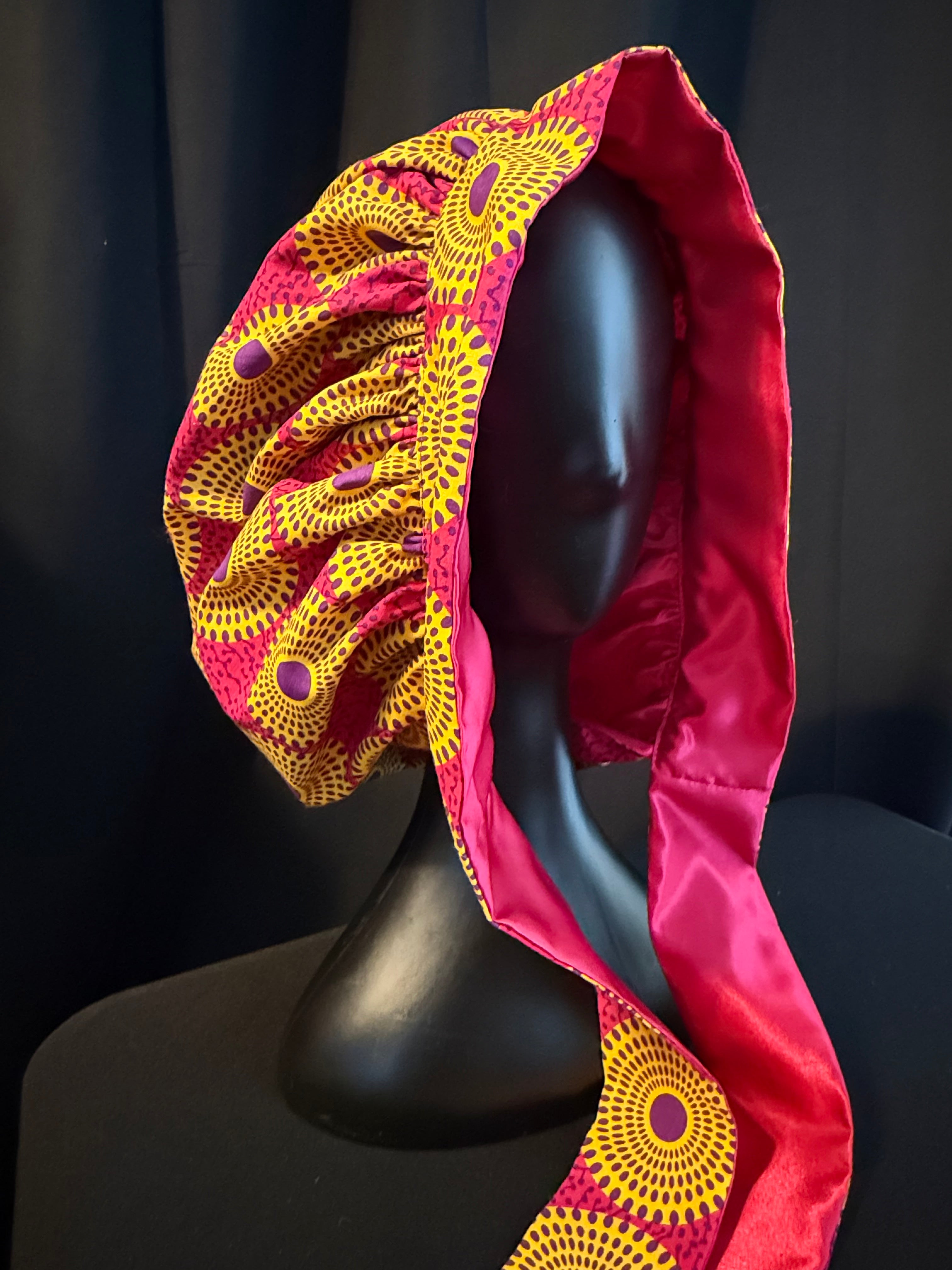 Pink Ankara Satin Lined Bonnet