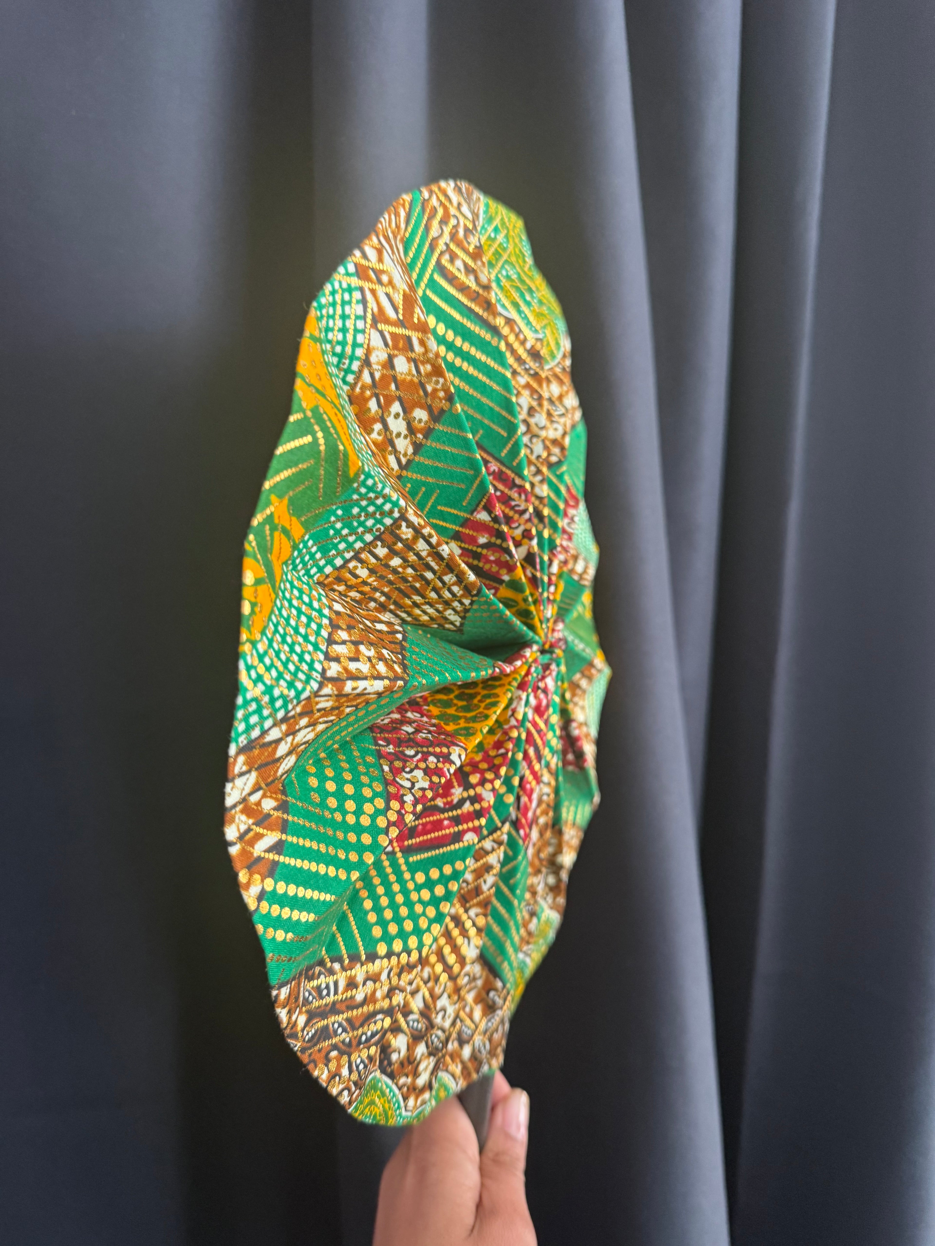 Green & Gold Ankara Accordion Fan