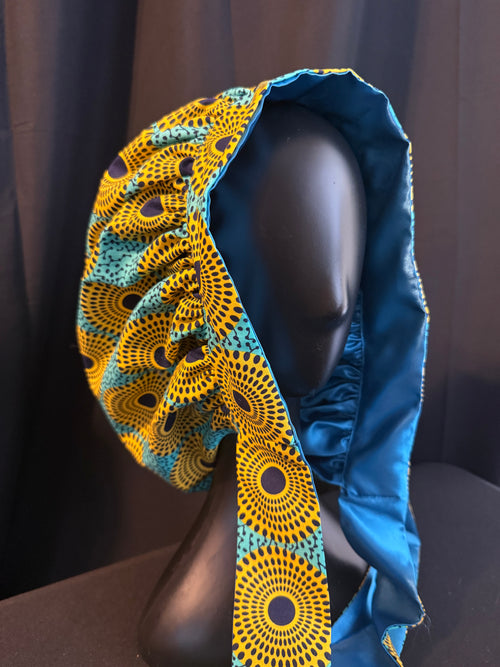 Blue Ankara Satin Lined Bonnet
