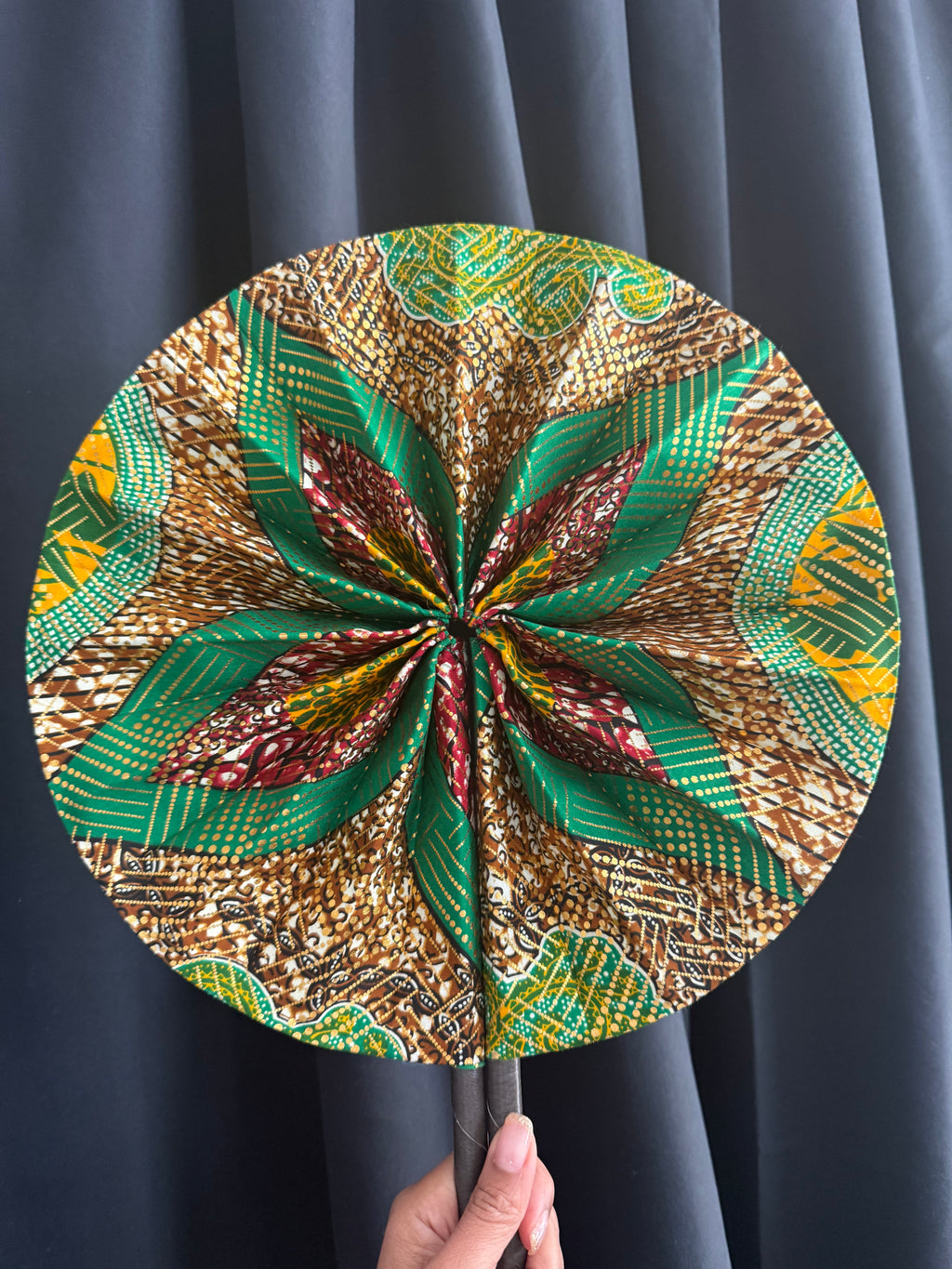 Green & Gold Ankara Accordion Fan