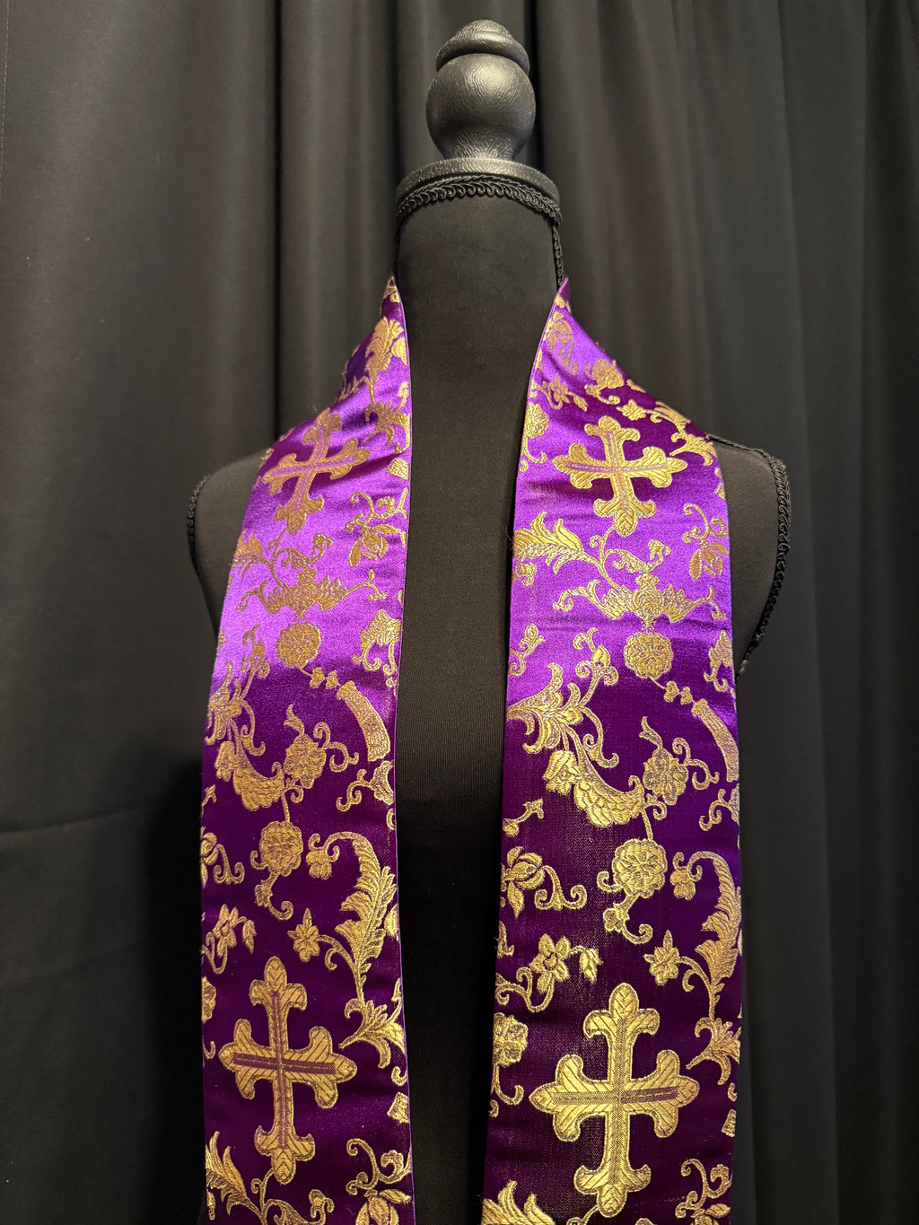 Purple & Gold Cross Satin Stole